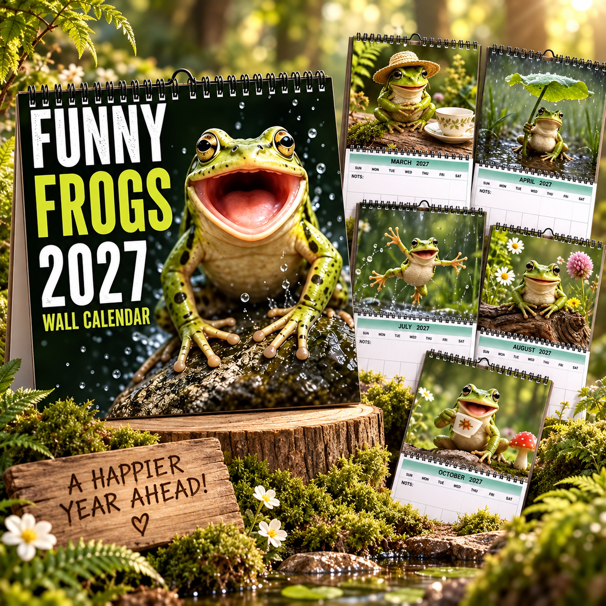 Funny Frogs 2027 Wall Calendar โ Cute Humorous Frog Calendar, Quirky Amphibian Gift, Nature & Wildlife Decor