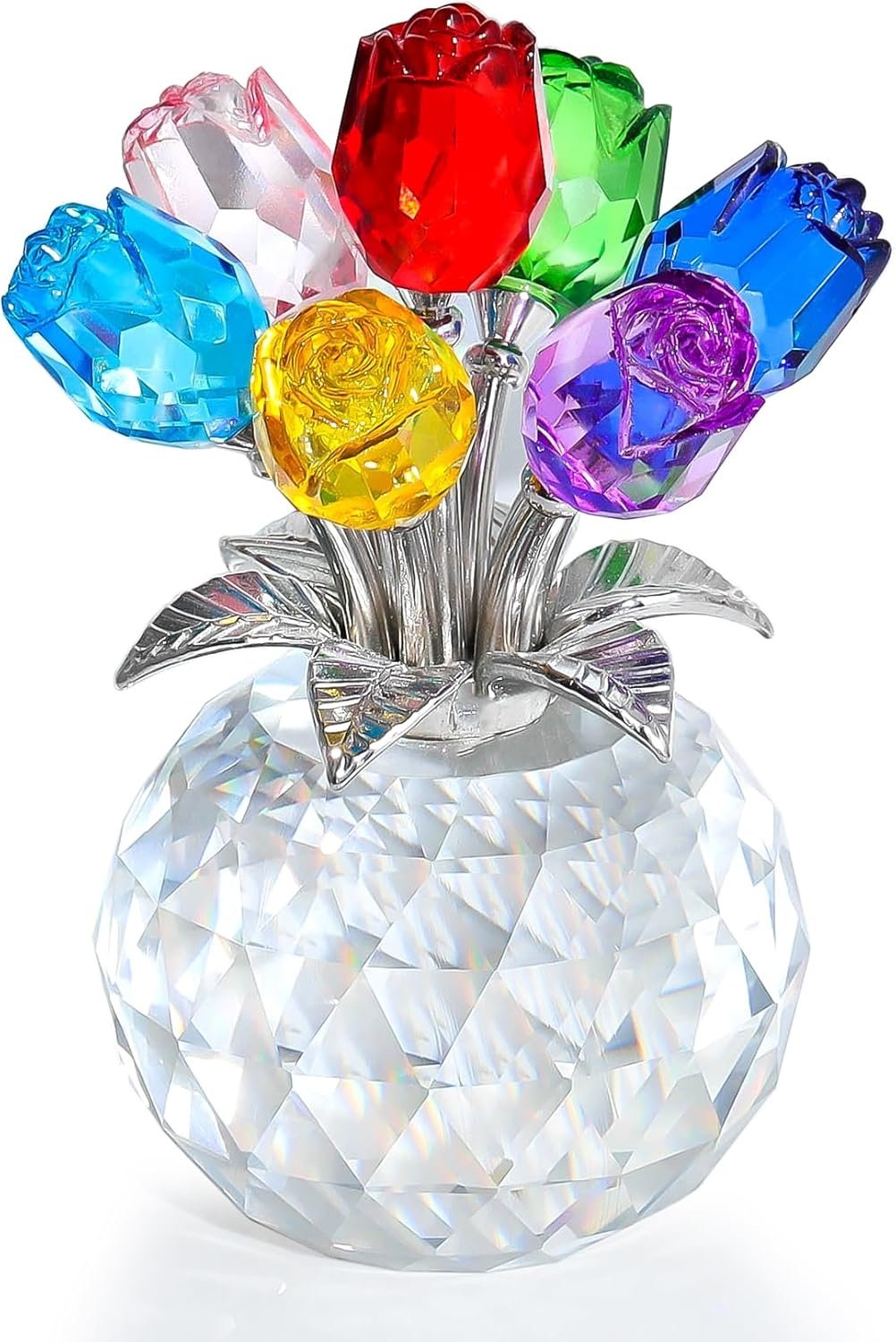 ✨🌹Crystal Colorful Rose Flower Collectible Figurine with Vase