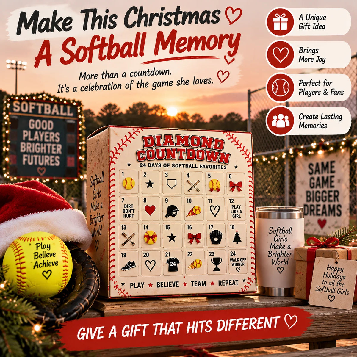 π₯ Softball Advent Calendar β 24-Day Christmas Countdown Gift for Girls, Players & Teammates