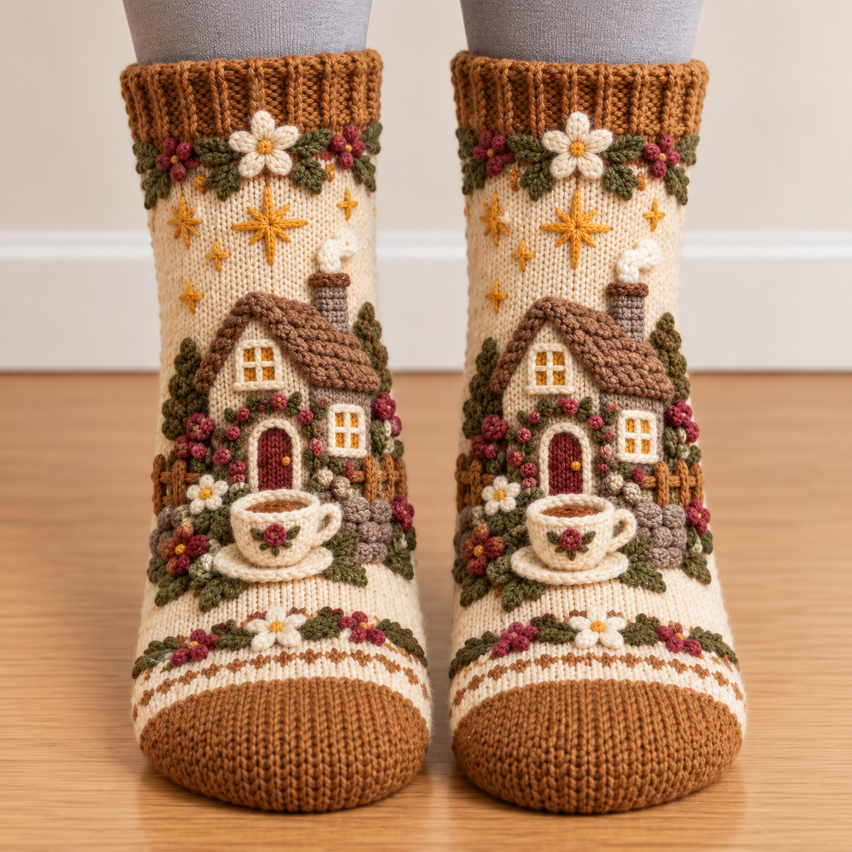 🧦🍂3D Knit Fall Cottage Cozy Socks 🧦🍂
