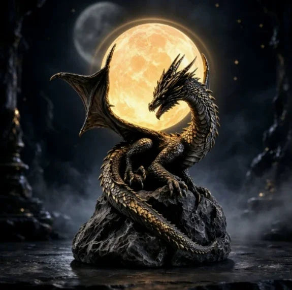 ๐ Gothic Dragon Moon Globe Statue Lamp