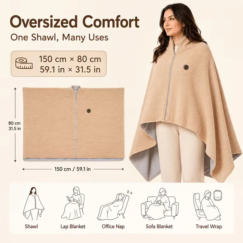 Wearable Heated Shawl 3 Heat Levels Portable Thermal Wrap