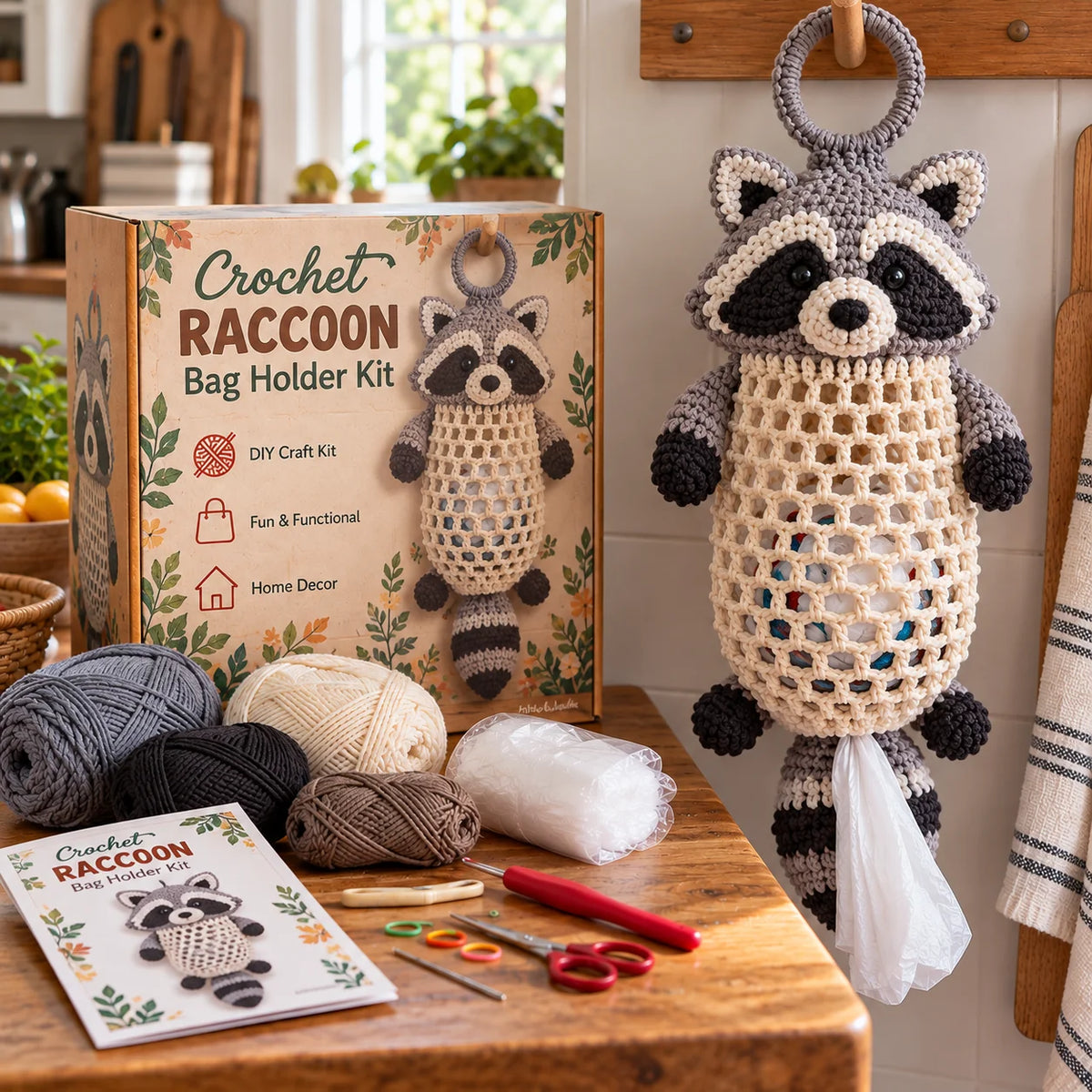 Crochet Animal Bag Holder Diy Kit – Cute & Functional Hanging Storage Craft Kit