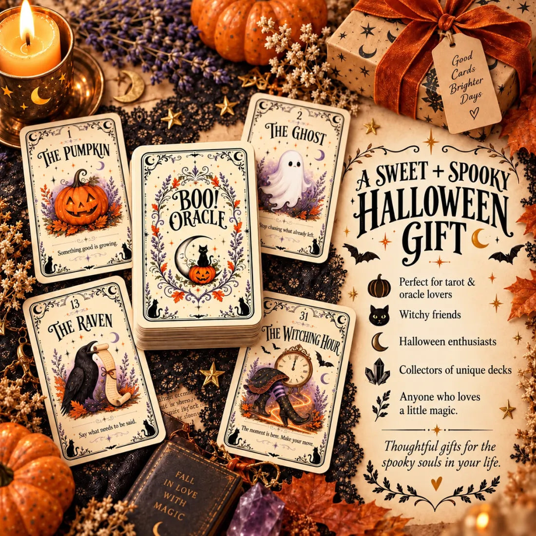 🎃 Sweet & Spooky Halloween Oracle Deck – 31 Illustrated Cards