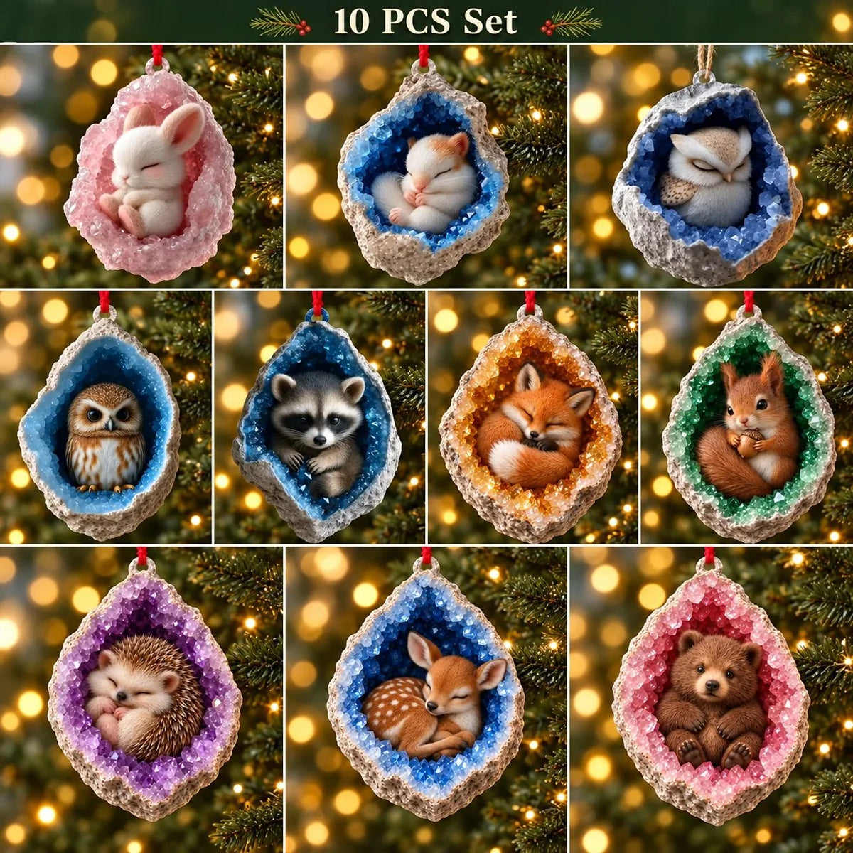 🎄3D Woodland Creature Geode Christmas Ornaments・10 Design
