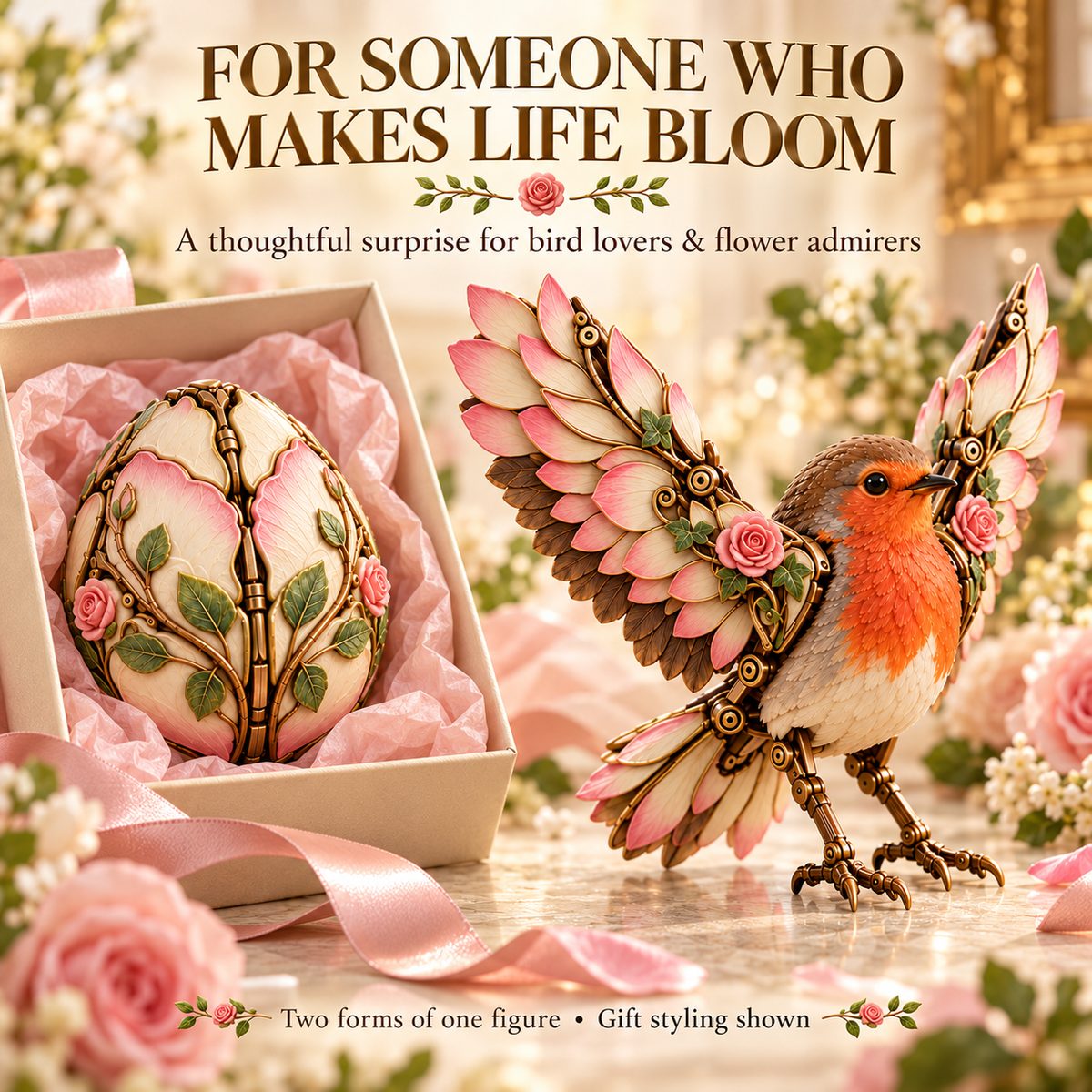 🌹🐦 Rosewing Robin – 2-in-1 Rose Egg to Mechanical Bird Transforming Figure