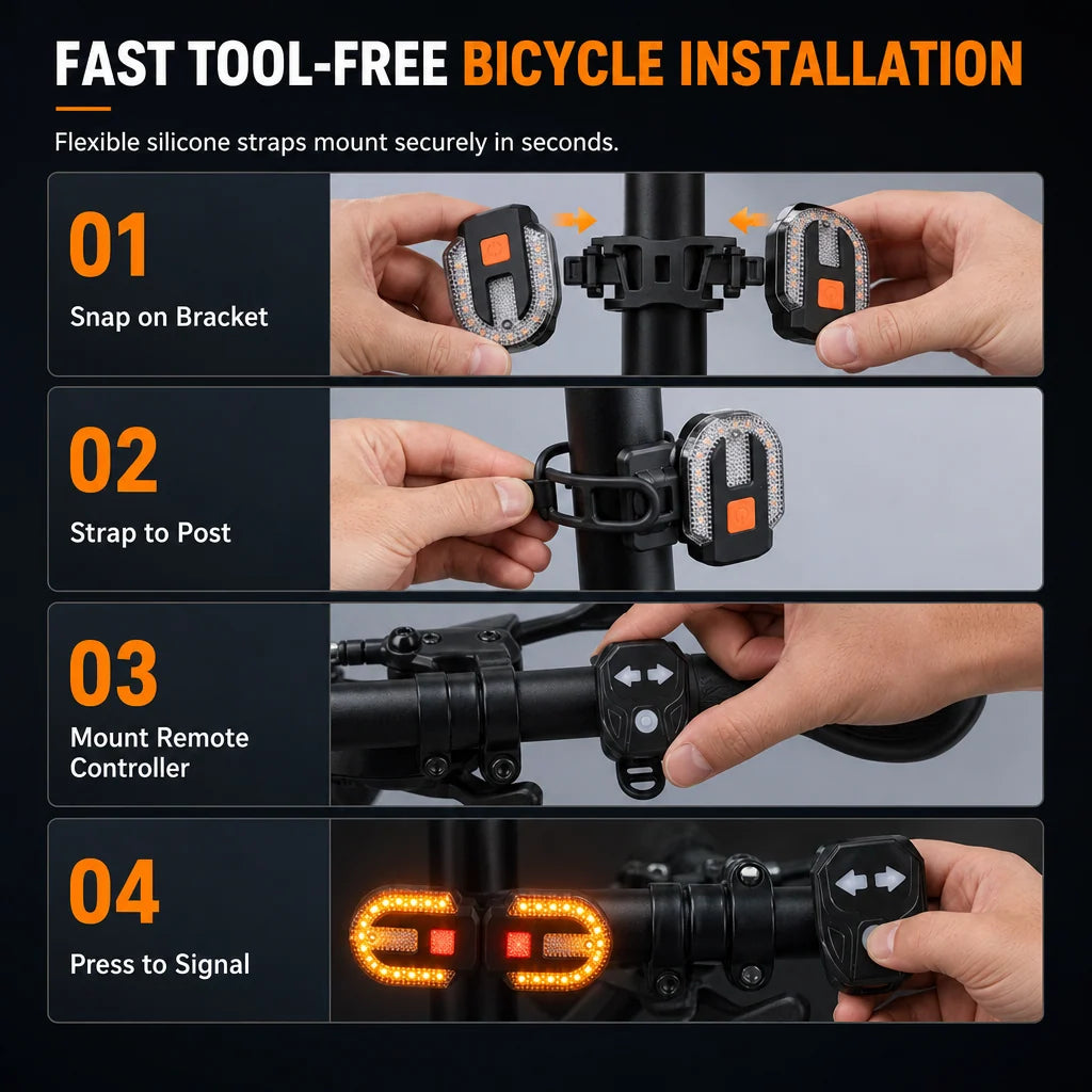 🚴 Wireless Bike Turn Signals: Thumb Control, Split Frame Lights, USB Rechargeable