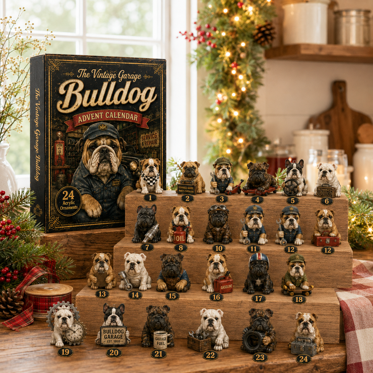🔥49% Off Last Day -🔧 Vintage Garage Bulldog Acrylic Advent Calendar 2026 – 24 Days of Classic Bulldog Garage Surprises