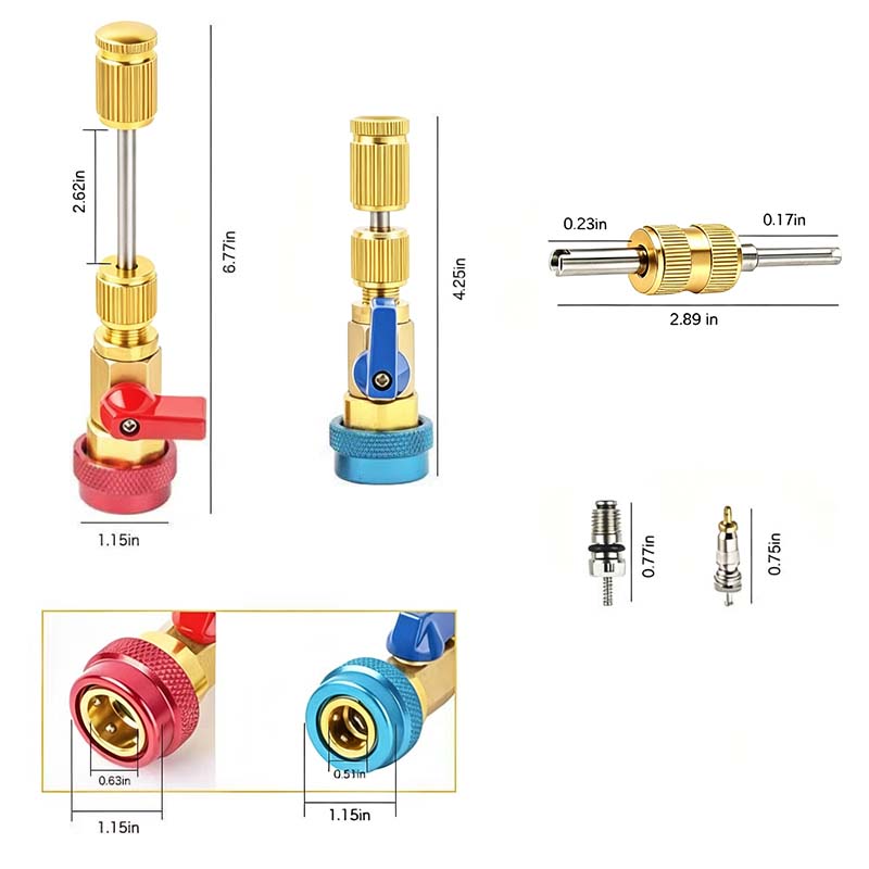 π§R134a AC Valve Core Tool Kit β High & Low Pressure Quick Coupler Remover Installer Set | Automotive Refrigerant Service Repair Tool