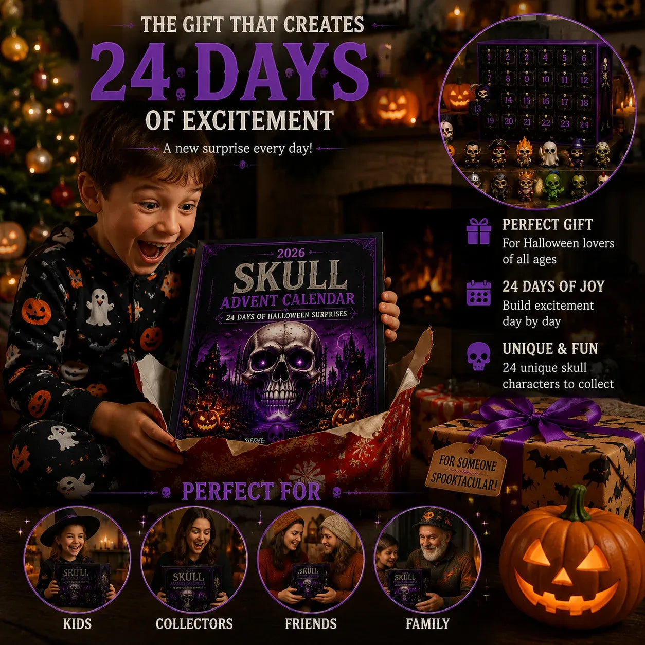 β³ Last Day 49% OFF β π 2026 Skull Halloween Advent Calendar | 24 Unique Collectible Skull Characters with Vampire, Pirate, Wizard & Monster Designs π