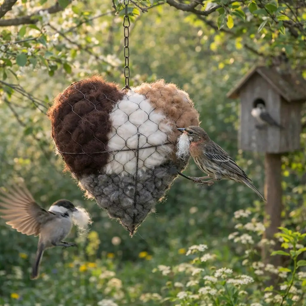 🕊️ Handmade Alpaca Fiber Bird Nesting Heart