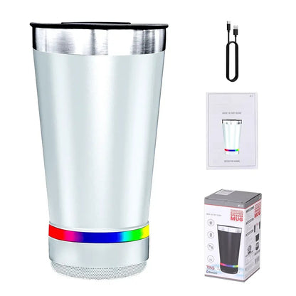 🔊 Stainless Steel Insulated Mug with Bluetooth Speaker – Rechargeable LED Light Cup for Music, Drinks & Outdoor Enjoyment