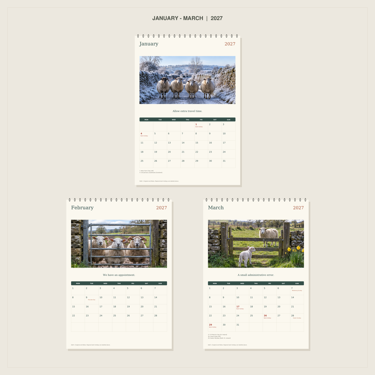 🔥Sheep With Places to Be - 2027 A4 Wall Calendar