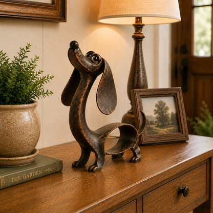 🐶 Antique Bronze Dachshund Sculpture | Vintage Home Garden Ornament