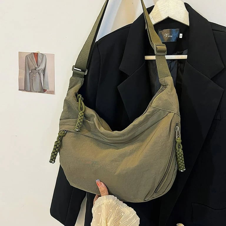 Designer Direct Sales👜Women's Fashion Plain Color Nylon Crossbody Hobo Bag