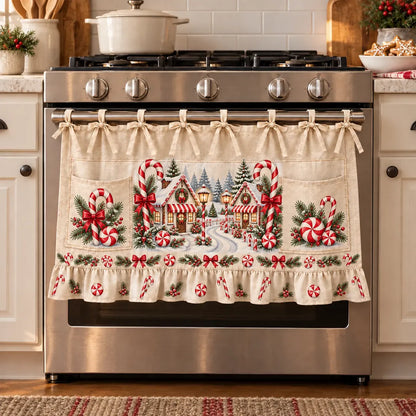 ⏳ Last Day 49% OFF – 🎄 Christmas Kitchen Tie-On Skirt | Festive Holiday Designs with Pockets & Ruffled Trim ✨