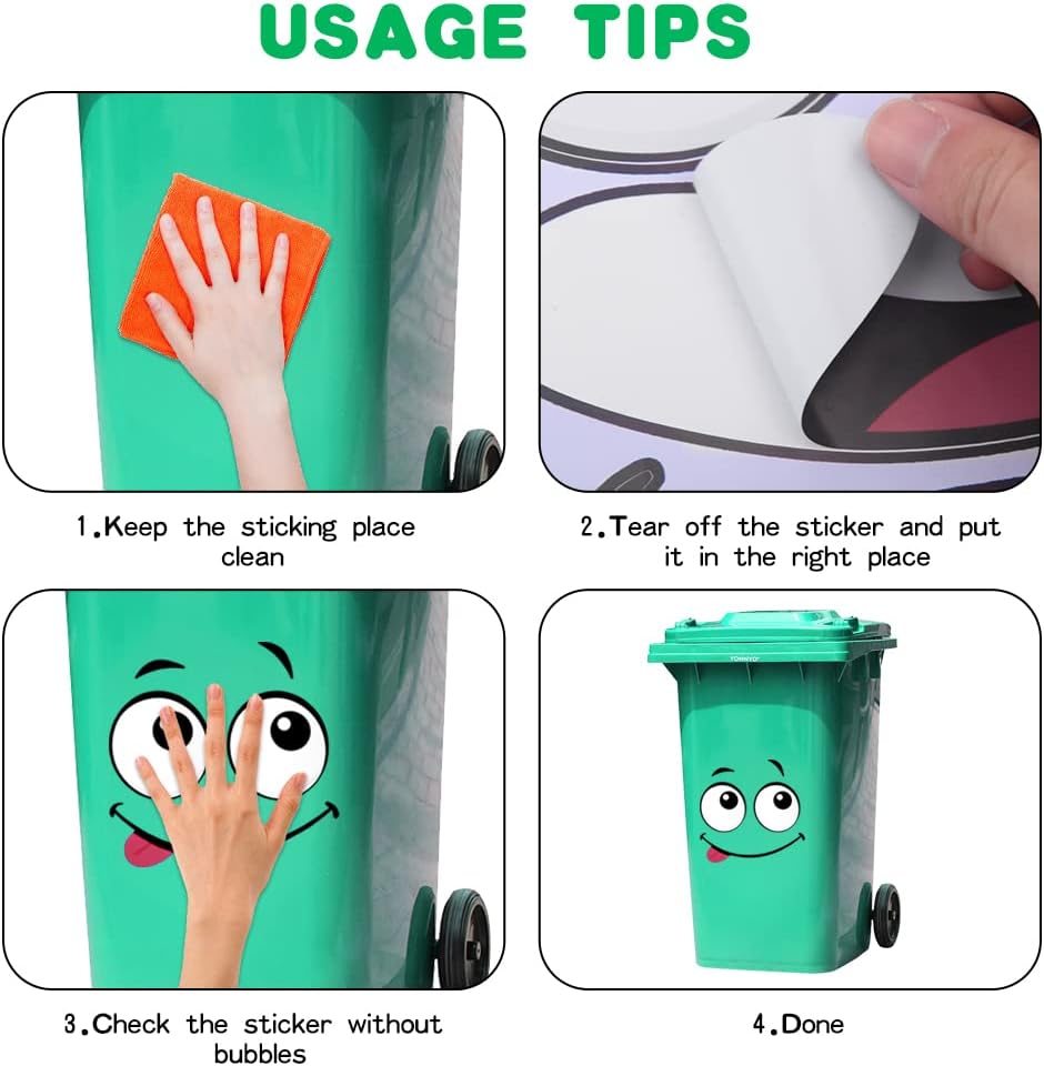 🌱 Eco-Friendly Trash Can Face Sticker Set