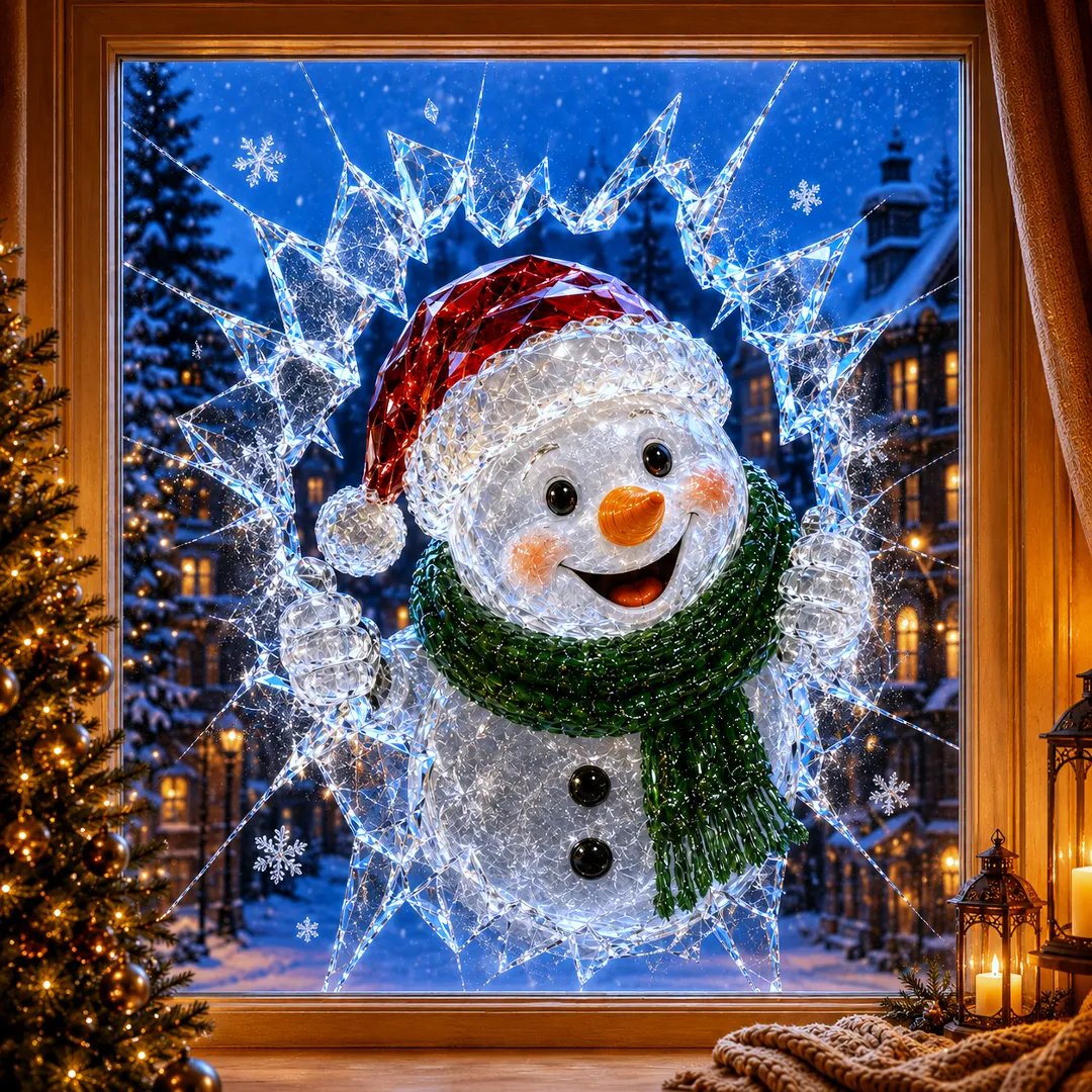 🔥Limited time 49% OFF -✨🎄Crystal Christmas Break-In Window Decal — 3D Shattered-Glass Holiday Window Decoration