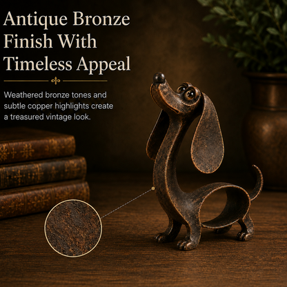 🐶 Antique Bronze Dachshund Sculpture | Vintage Home Garden Ornament