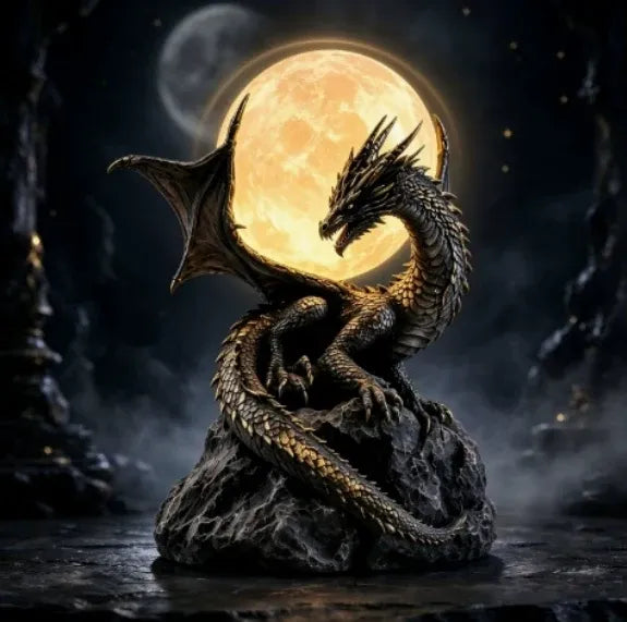 🐉 Gothic Dragon Moon Globe Statue Lamp