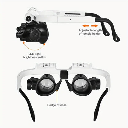 🎁👓8X 15x 23x Head Wearing Magnifying Glass with LED Light Headband