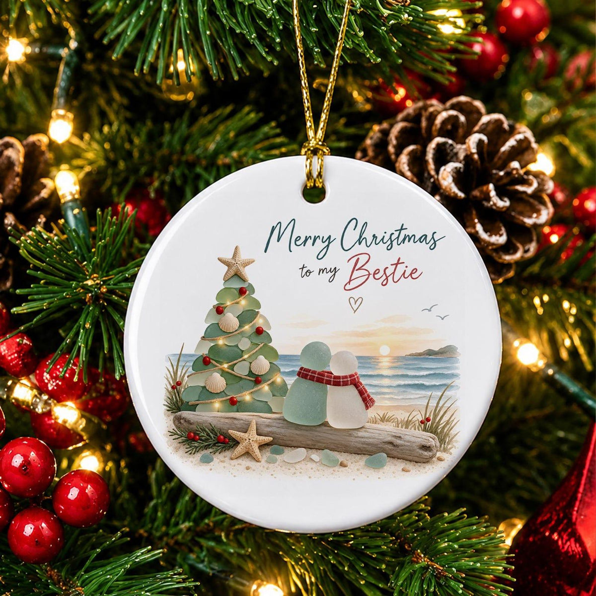 🎄Merry Christmas to My Bestie – Coastal Christmas Ornament, Seaside-Inspired Friendship Keepsake & Holiday Gift