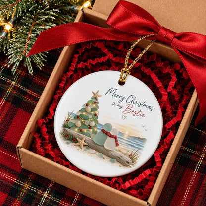 🎄Merry Christmas to My Bestie – Coastal Christmas Ornament, Seaside-Inspired Friendship Keepsake & Holiday Gift