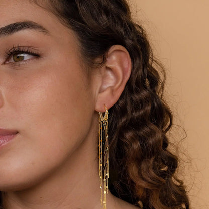14K Gold Plated Long Tassel Threader Earrings for Women