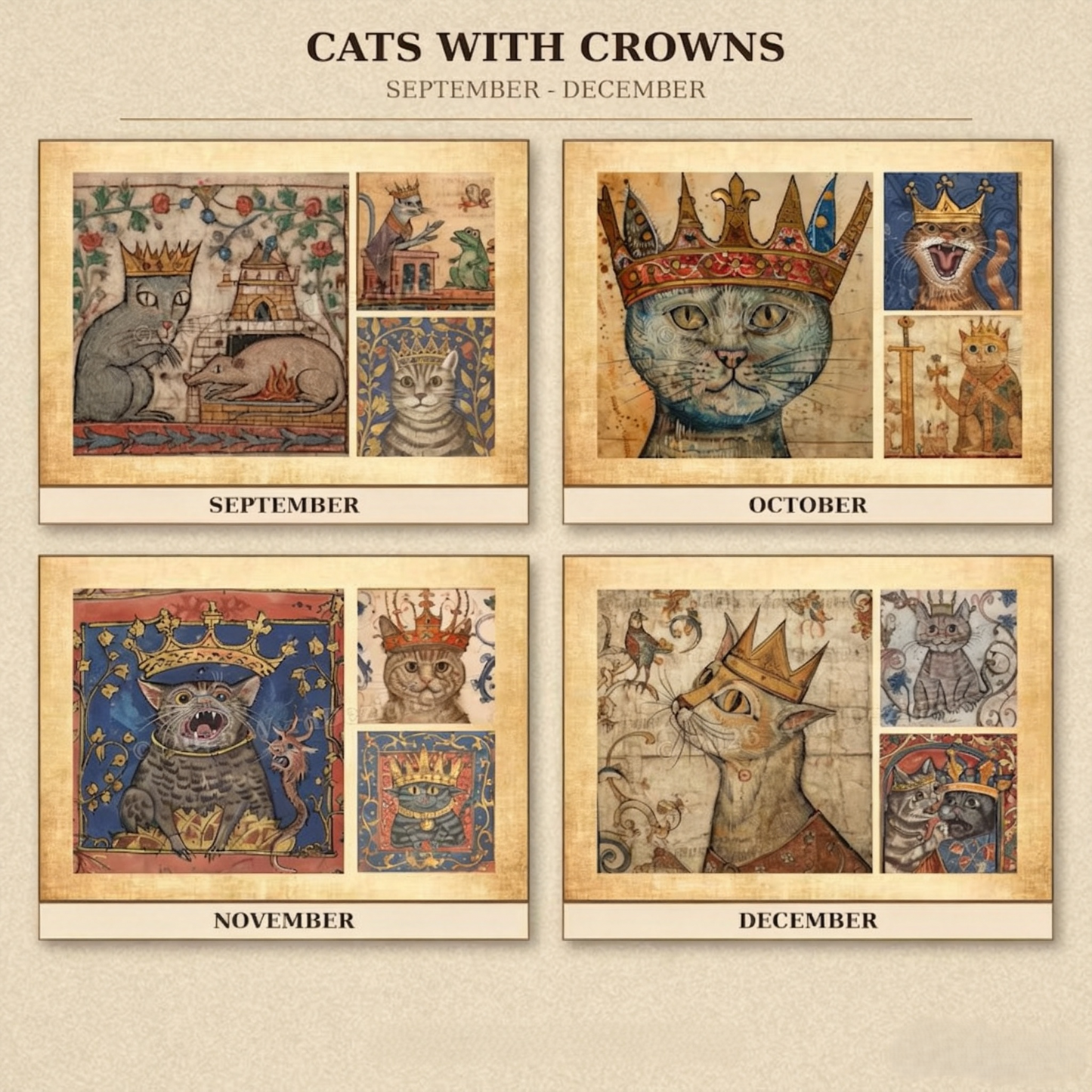 Medieval Cats with Crowns Calendar 2027