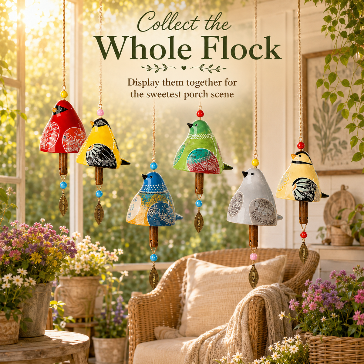 Hand-Painted Resin Bird Wind Chime