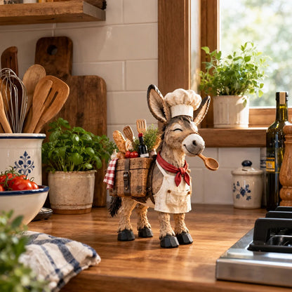 The Stubborn Little Chef — Carved Kitchen Donkey Figurine