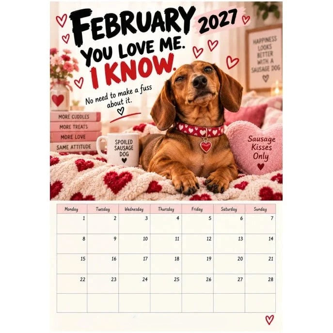 2027 Witty Dachshund A4 Wall Calendar