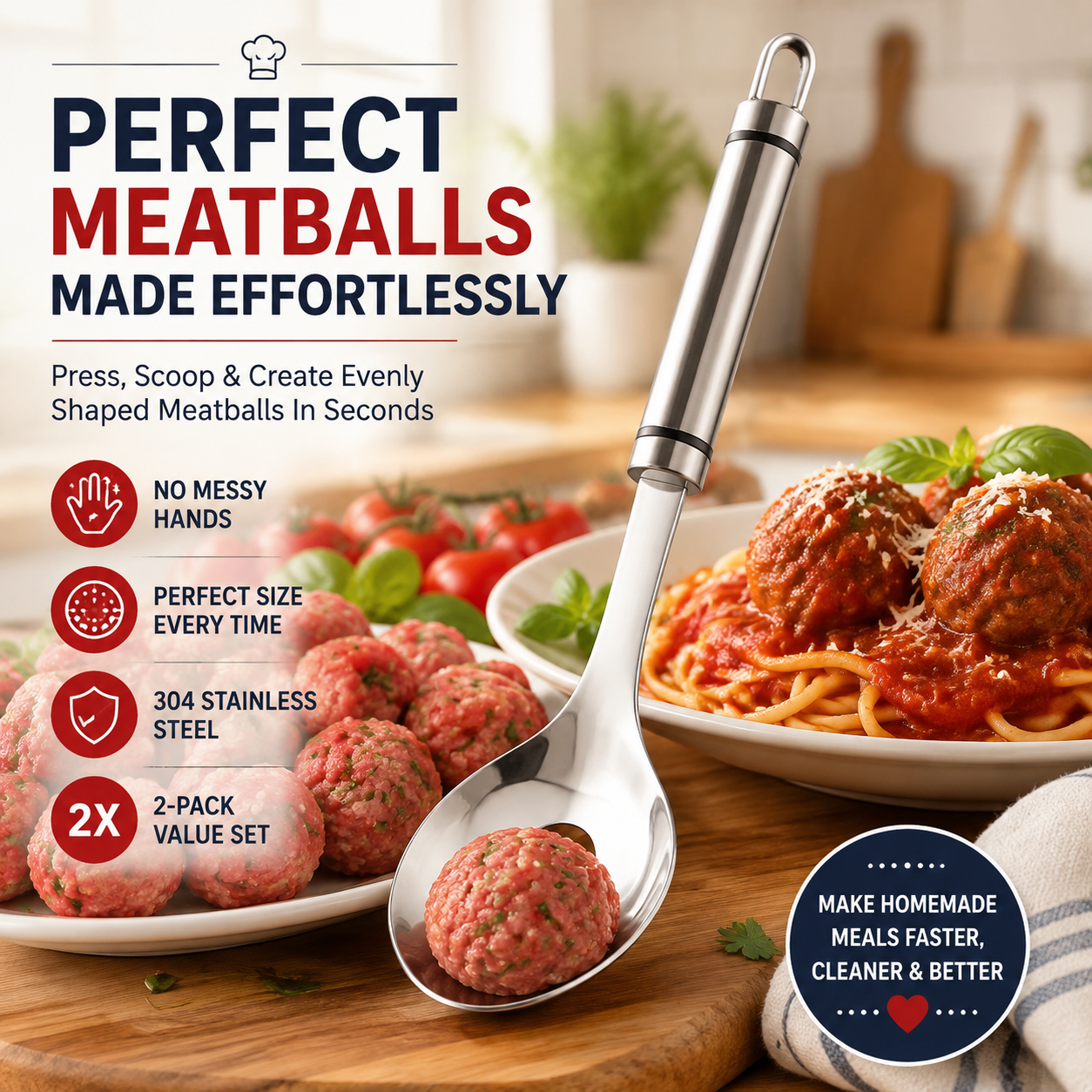 🔥🍝Stainless Steel Meatball Maker Spoon – Make Perfect Meatballs Without Messy Hands