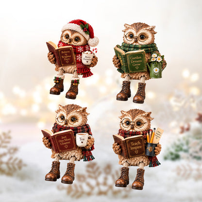 🦉📚 Owl Figurine — Bookish Charm with Glasses, Book & Cozy Details