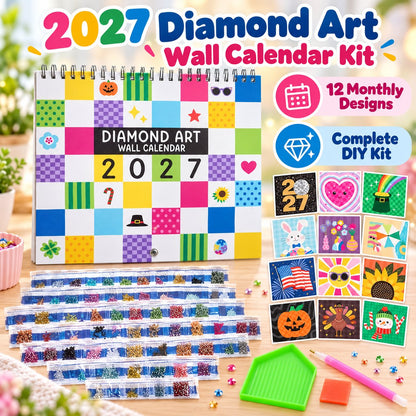 ⏳ Last Day 48% OFF – 💎 2027 Diamond Art Wall Calendar Kit | 12 Monthly Designs + Complete Gem Tools ✨