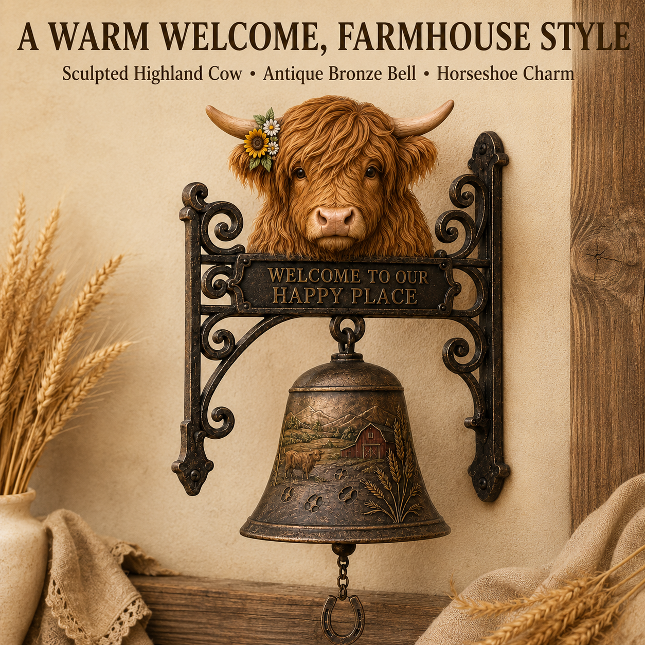 🎅 2026 Christmas Gift 49% Off--🐂Highland Cow Farmhouse Welcome Bell🔔