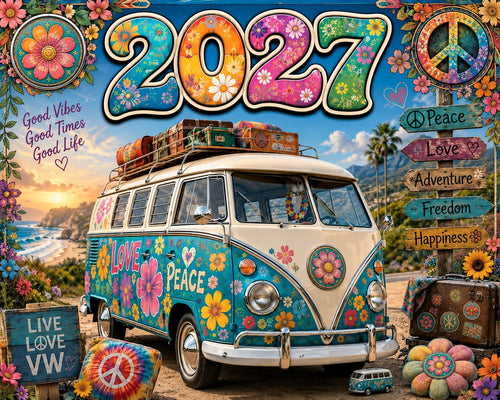 🌼2027 Hippie Boho Wall Calendar – Retro Road Trip Calendar
