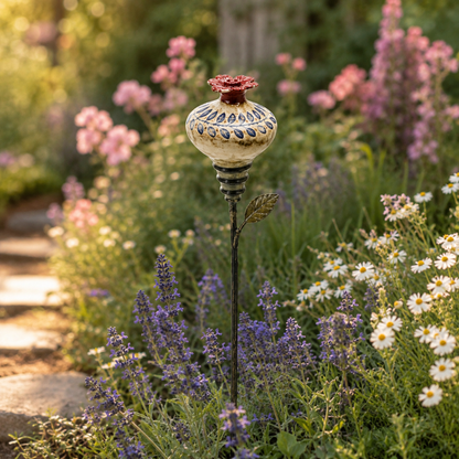 🌿 Vintage Ceramic Garden Stake – Handcrafted Floral Charm for Your Flower Beds 🌺