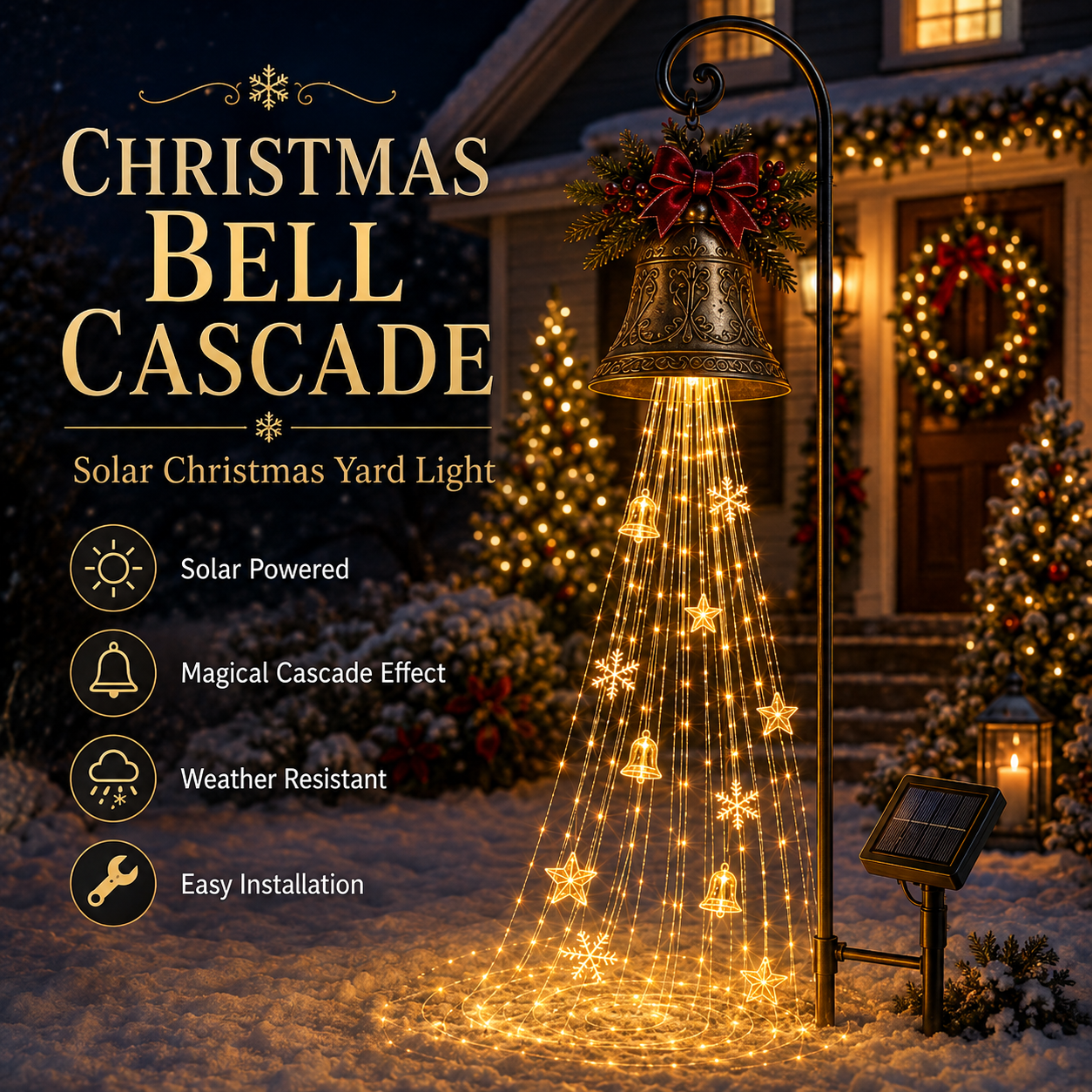 🔥Hot Sale 49% OFF🎄 Christmas Bell Cascade Solar Yard Light✨