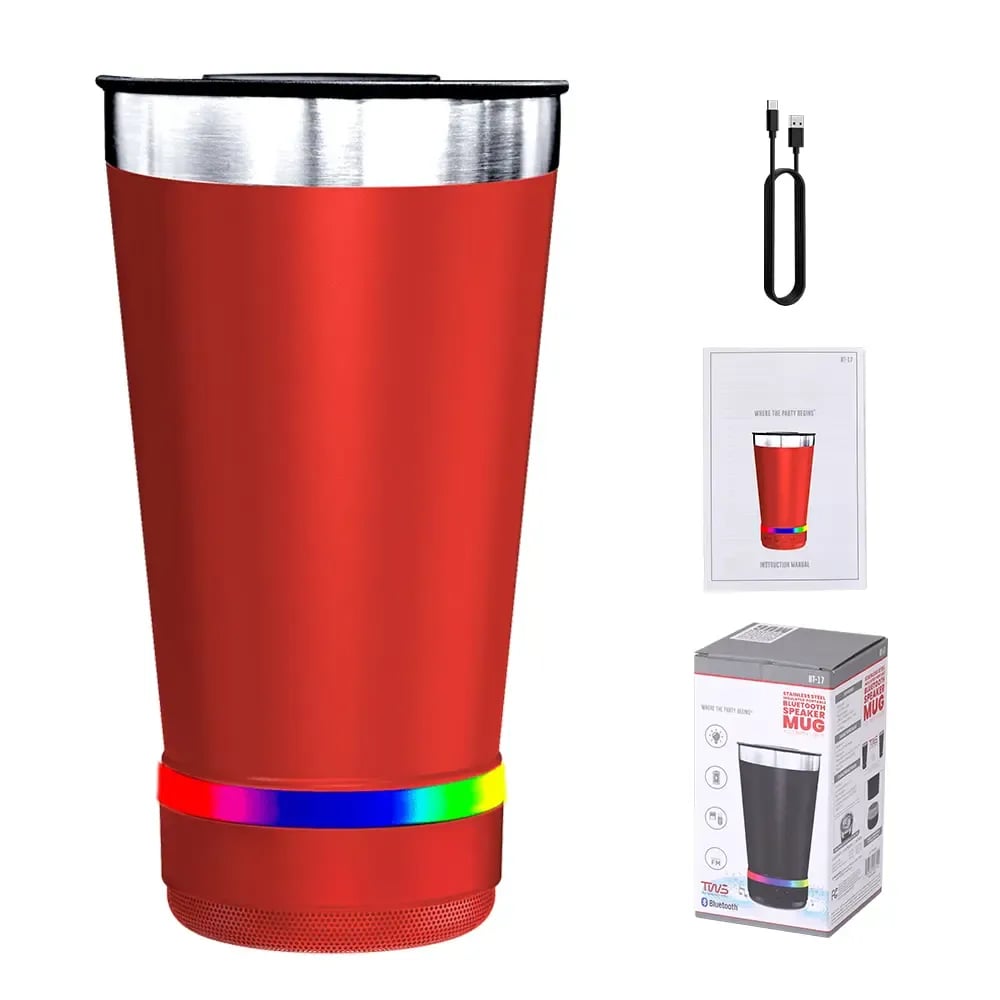 🔊 Stainless Steel Insulated Mug with Bluetooth Speaker – Rechargeable LED Light Cup for Music, Drinks & Outdoor Enjoyment