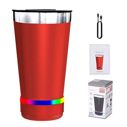 🔊 Stainless Steel Insulated Mug with Bluetooth Speaker – Rechargeable LED Light Cup for Music, Drinks & Outdoor Enjoyment