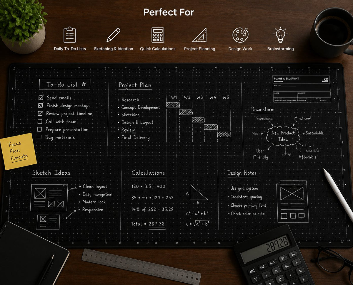 🤩The Blueprint Deskmat Includes the Blueprint Marker💻✏️ A Double-Sided Deskmat to Draw, Erase & Redraw As Needed. 🎁