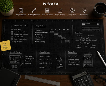 🤩The Blueprint Deskmat Includes the Blueprint Marker💻✏️ A Double-Sided Deskmat to Draw, Erase & Redraw As Needed. 🎁