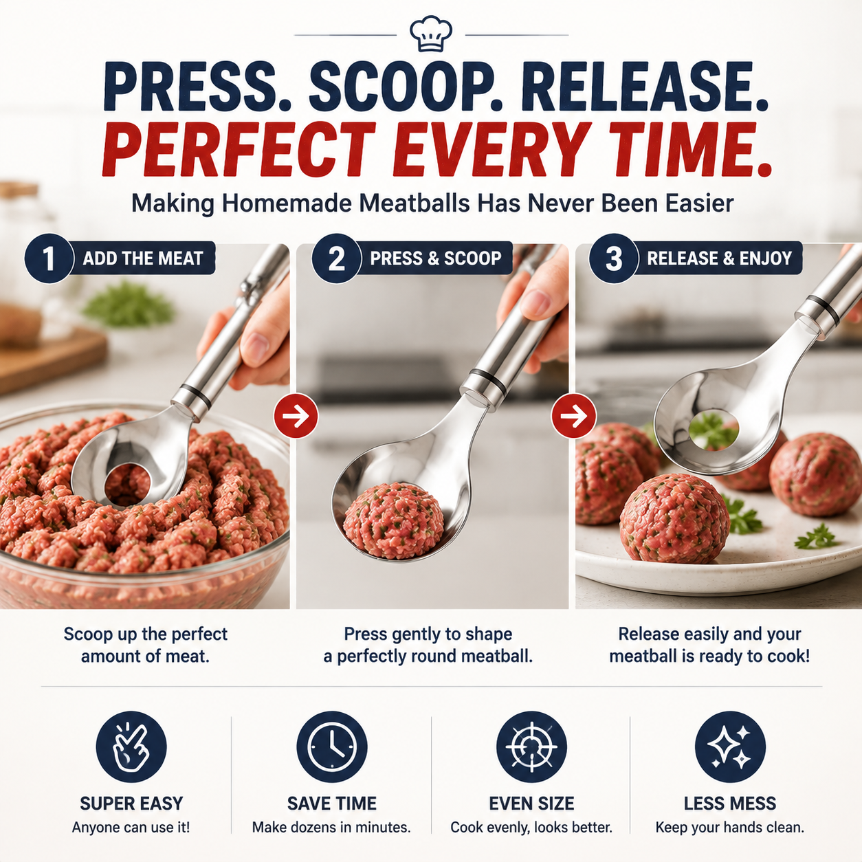 🔥🍝Stainless Steel Meatball Maker Spoon – Make Perfect Meatballs Without Messy Hands