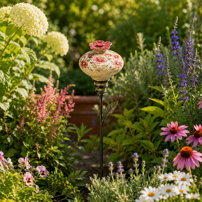 🌿 Vintage Ceramic Garden Stake – Handcrafted Floral Charm for Your Flower Beds 🌺