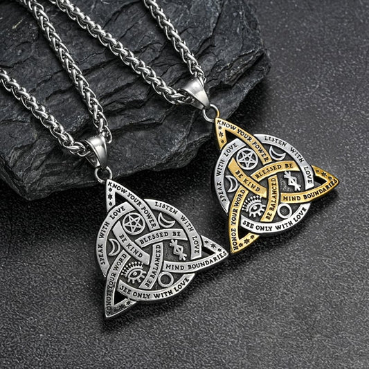 Steel and titanium Triple Goddess Triquetra Necklace Celtic Knot Irish Christian Trinity Knot Pendant