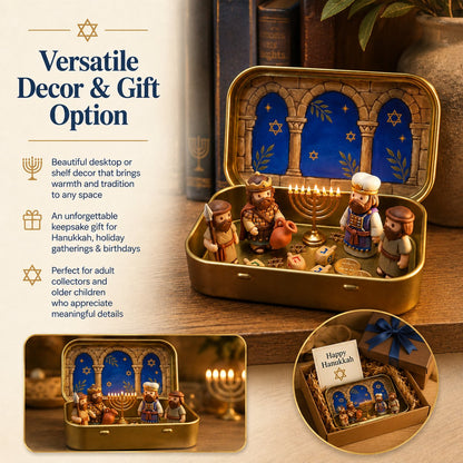 Council by Candlelight - A Miniature Hanukkah Menorah Diorama in a Golden Keepsake Tin
