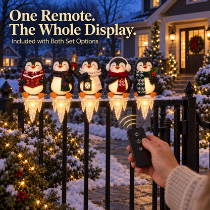 Lighted Penguin Icicle Window Ledge Set