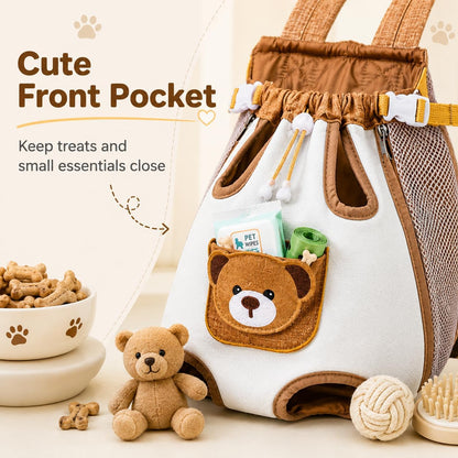 🎉Cute Bear Design Front Pet Carrier Backpack, Breathable Adjustable Hands-Free Travel Chest Bag for Cats Small Dogs Walking Shopping Vet Visits