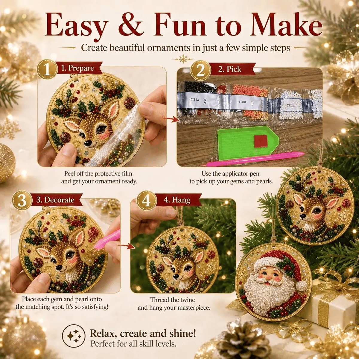 🔥Only $10.99 Last Day Promotion!🎄Christmas DIY Diamond Painting Ornaments Kit (6 PCS)🎅